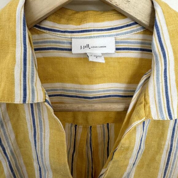 Coastal Grandmother J. Jill 100% Linen Yellow Striped Shirt Size Small Women's - Picture 2 of 5